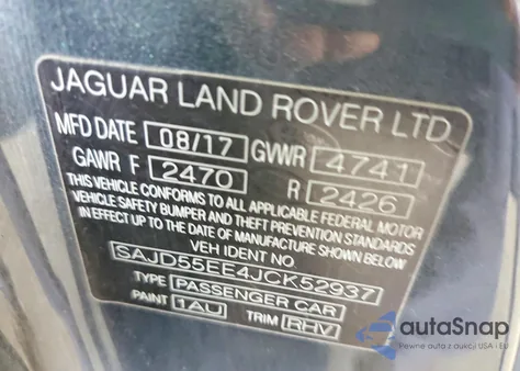 2018 Jaguar F-Type R z USA, uszkodzony, nr VIN SAJD55EE4JCK52937